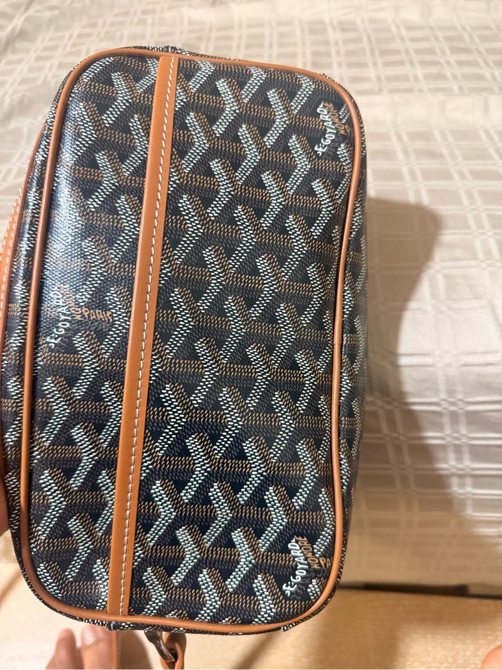 Goyard Brown Patterned Toiletry Bag with Tan Trim